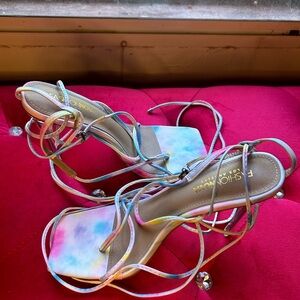 Fashion Nova Blue and Pink Strappy Heels